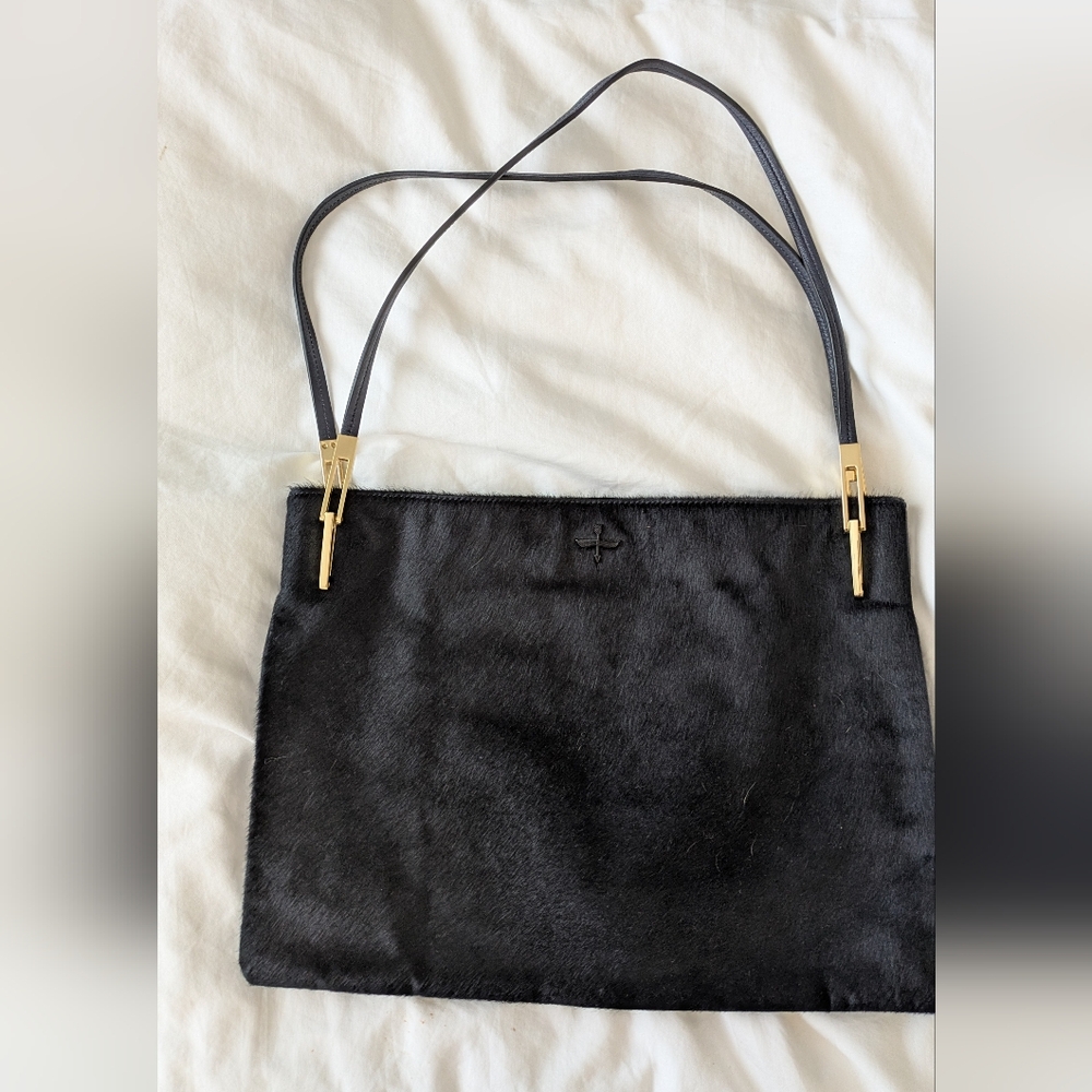 Elegant Navy Hair on Hide and  Leather Shoulder Bag